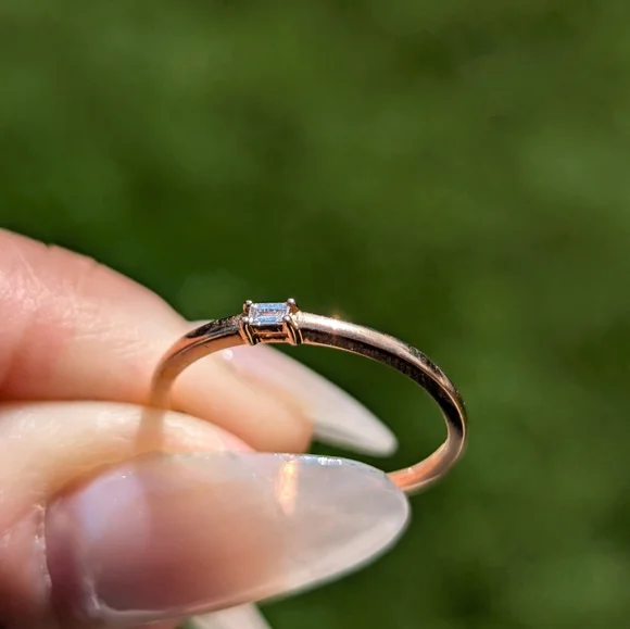 14K Rose Gold 1 Baguette Diamond Band